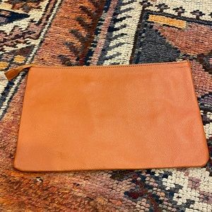 Camel Vegan Leather Clutch Gold Hardware